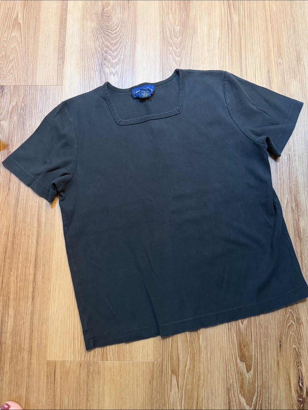Charter Club Black Short Sleeve Square Neck Knit Top. Size M